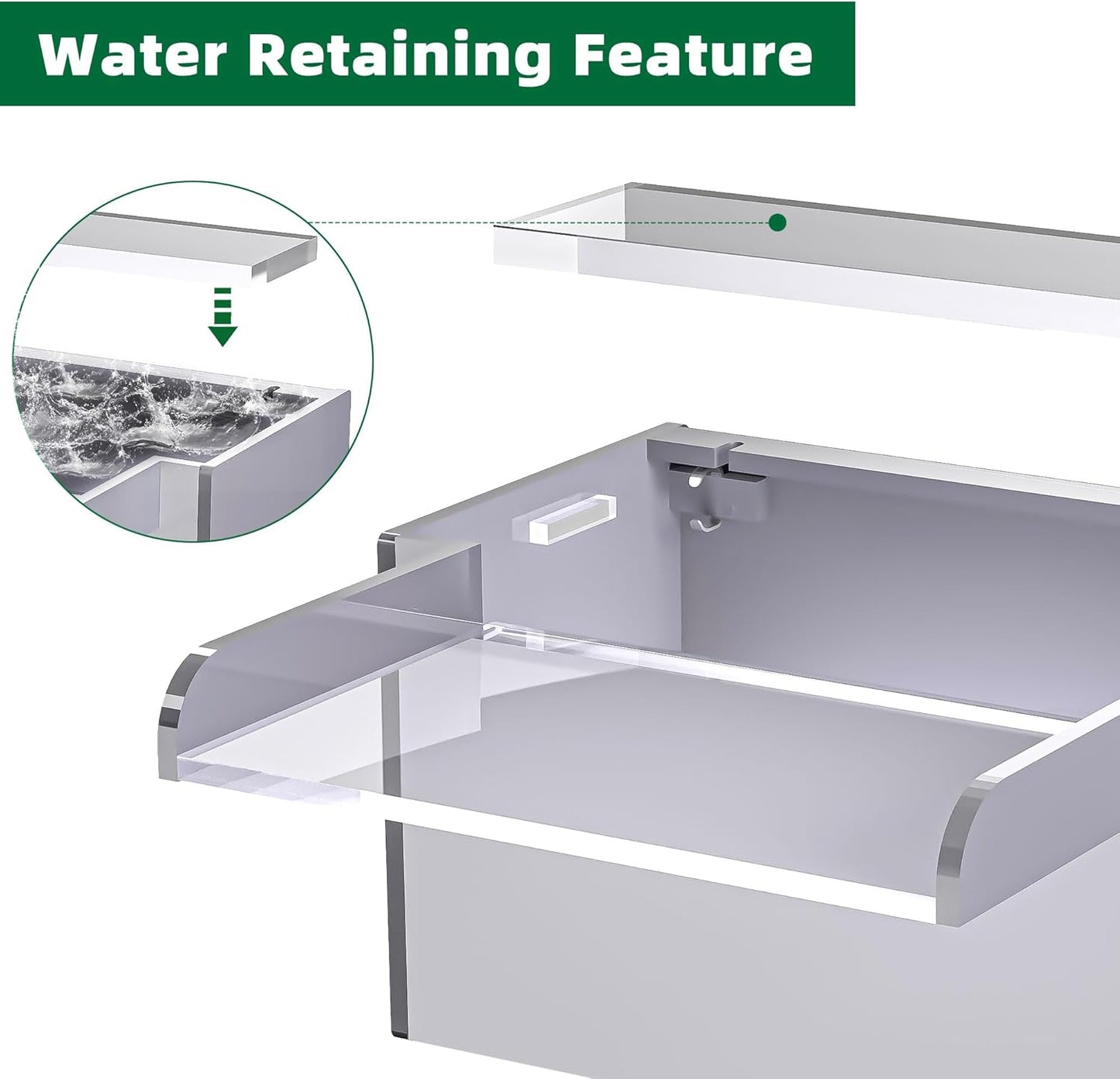 Waterfall Pool Fountain, LONGRUNNEW Transparent Acrylic Pool Waterfall Spillway, 9.06 Inches Pool Water Feature for Garden Patio, Backyard Koi Pond Decor-VerdiqueGarden