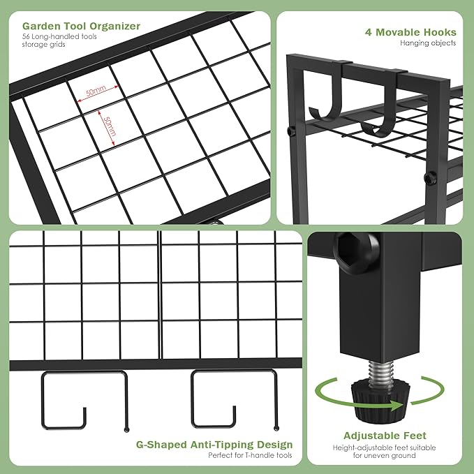 Garden Tool Rack Organizer for Garage Yard Tool Storage, Garden Tools Storage for Organization Black Metal Gardens Tools Holder for Yard Shed Garage-VerdiqueGarden