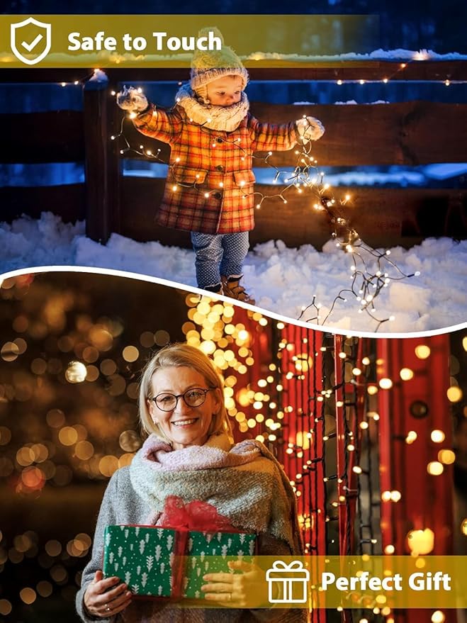 4 Pack Total 800 LED Solar Christmas Lights Outdoor, Solar String Lights for Outside with 8 Modes, Waterproof Green Wire Solar Powered Tree Light for Xmas Party Yard Garden Decorations (Warm White)-VerdiqueGarden