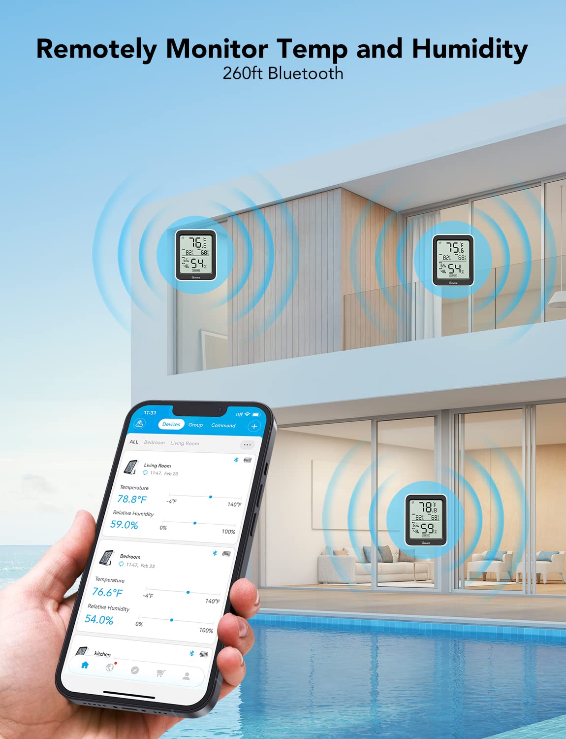 Govee Indoor Hygrometer Thermometer 3 Pack, Bluetooth Humidity Temperature Gauge with Large LCD Display, Notification Alert with Max Min Records, 2 Years Data Storage Export for Room Greenhouse, Black-VerdiqueGarden