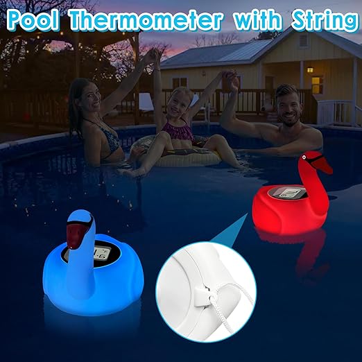 KingSom Digital Pool Thermometer,Solar Pool Thermometer Floating Easy Read with Color Changing Swan Light,Floating Pool Thermometer with Large LCD Screen and String,Pond Water Temperature Thermometer-VerdiqueGarden
