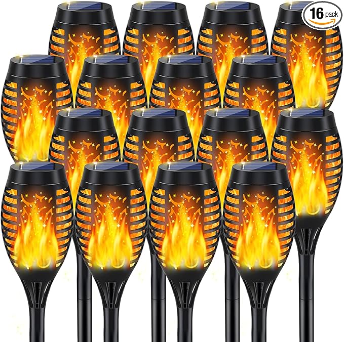 MIUSIKIT 16Pack Outdoor Solar Lights for Yard, Solar Flame Lights for Outside Decorations, Solar Pathway Lights Outdoor Waterproof, Luces Solares for Outdoor Lighting Art-VerdiqueGarden
