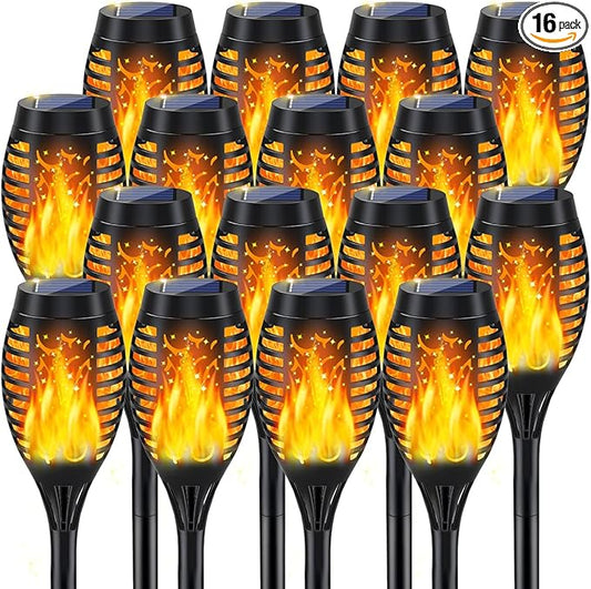 MIUSIKIT 16Pack Outdoor Solar Lights for Yard, Solar Flame Lights for Outside Decorations, Solar Pathway Lights Outdoor Waterproof, Luces Solares for Outdoor Lighting Art-VerdiqueGarden