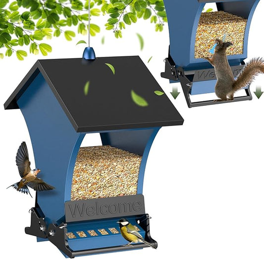 Wildpark Squirrel Proof Bird Feeders for Outdoors, 5LB Metal Hanging Feeders, Large Wild Feeders for Cardinals, Chickadees, Durable Backyard Feeders -One in Blue-VerdiqueGarden