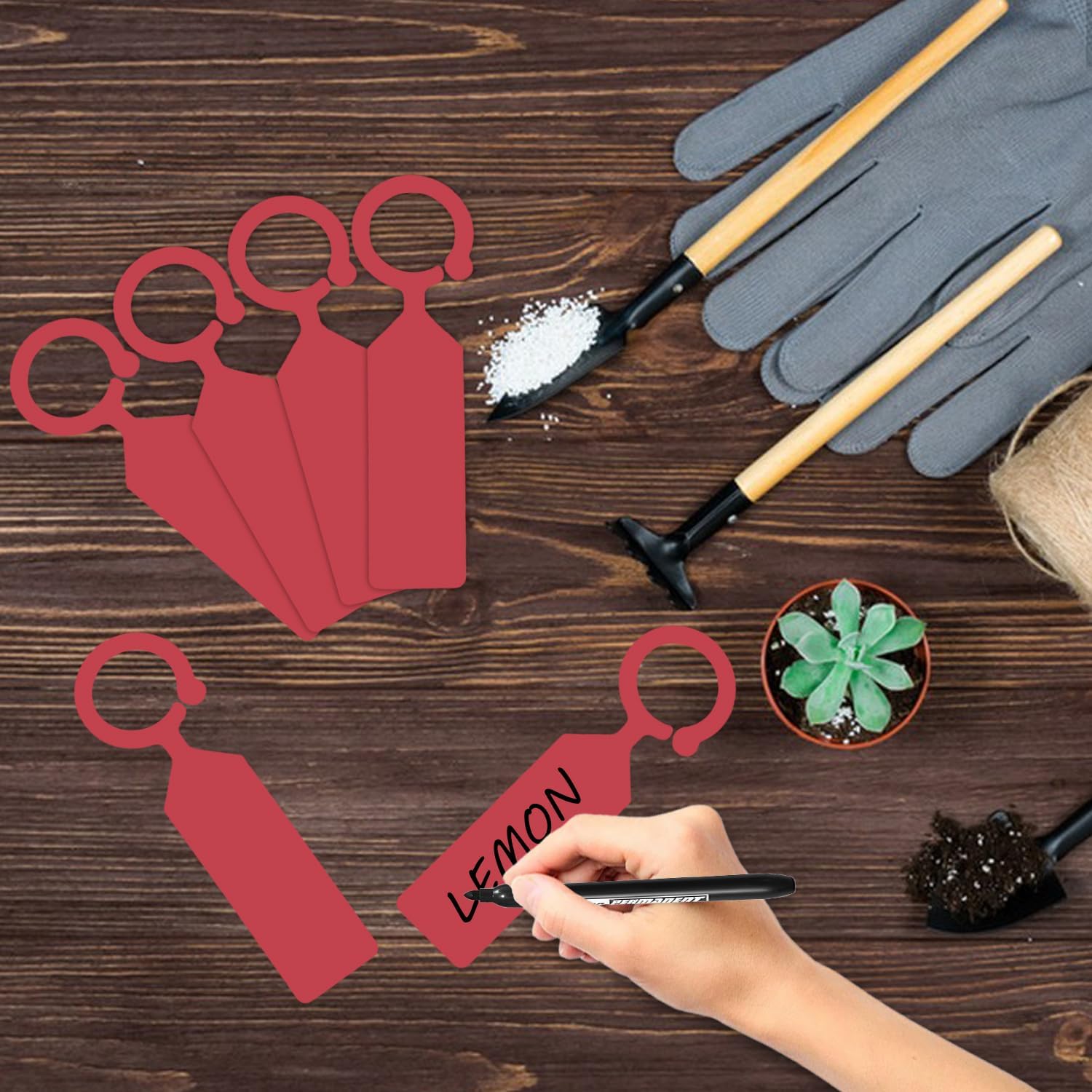 Plant Labels Yuanling 100Pcs Plastic Waterproof Plant Tree Tags Nursery Garden Markers for Indoor Outdoor Gardening Plants Vegetables Flowers Potted (Red Color with 1 Marker Pen)-VerdiqueGarden