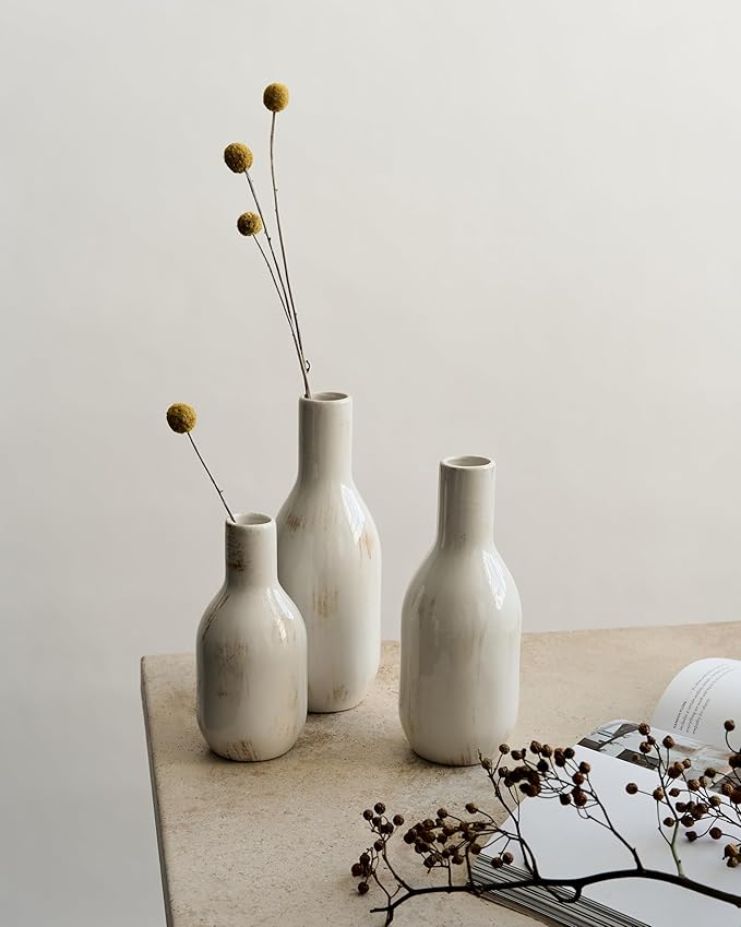 NOBULA White Ceramic Donut Vases – Modern Home Decor for Living Room, Bedroom & Table Centerpiece - Minimalist Nordic – Unique Vases for Olive Plant & Flowers – Decorative Coffee Table Vase Set of 3-VerdiqueGarden