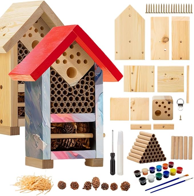 2 PK Premium Bug Hotel Kit Cedar Wood Insect Hotel - DIY Insect House Kit to Build - Backyard Bee House, Nesting Habitat Shelters, Garden Shelter for Bees, Butterflies, Bugs,Heavy Duty Thickness-VerdiqueGarden