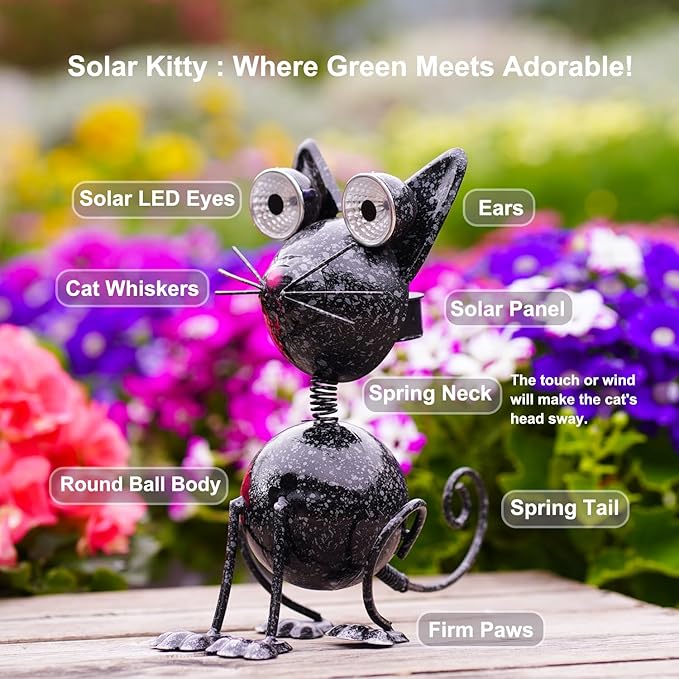 Black Cat Metal Yard Art Statue Light,Garden Outdoor Black Cat Statue Light Decoration,The for cat Lovers.(Black Cat)-VerdiqueGarden