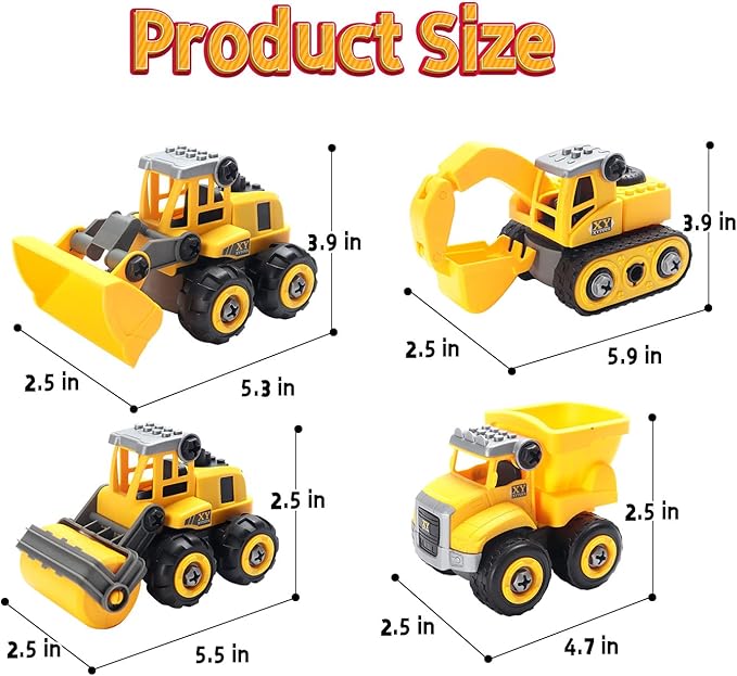 Play Construction Sand Kit,2.2lbs Magic Sand W/4 Large Take Apart Construction Trucks,1 Sandbox,8 Worker Figures and Road Signs,8 Molds,Toys for 2-8 Years Old Boys Girls-VerdiqueGarden