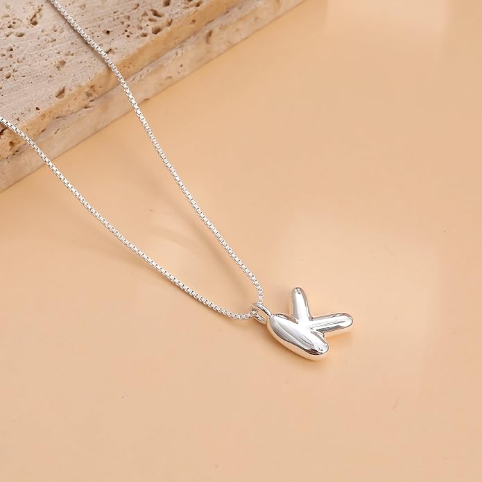 Bubble Gold Silver Letter Necklace Initial Necklaces for Women Trendy 14K Dainty Charm Pendant Name Necklace Personalized Jewelry Gift for Women Teen