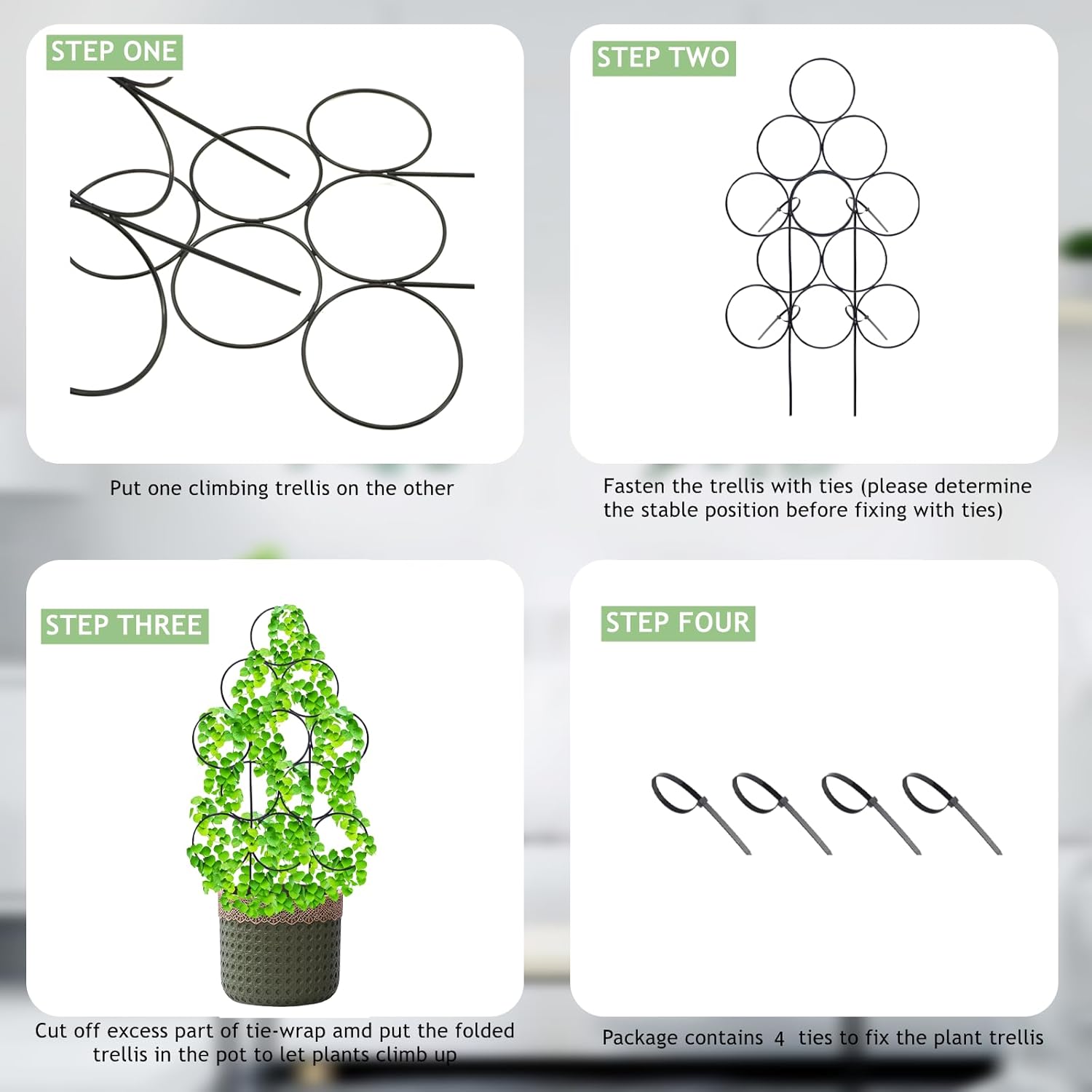 15.7 Inch Plant Trellis Indoor for Potted Plants 2 Pack Indoor Houseplant Trellis for Climbing Plants Stackable for Vine Ivy Support(15.7inch Black)-VerdiqueGarden