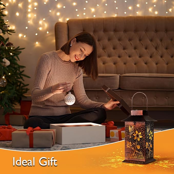 Homemory Hummingbird Solar Lanterns Waterproof, Metal Hanging Hollowed-Out Metal Decor Lantern, LED Outdoor Decoration for Outside LED Lanternse for Yard, Backyard, Porch, Lawn-VerdiqueGarden