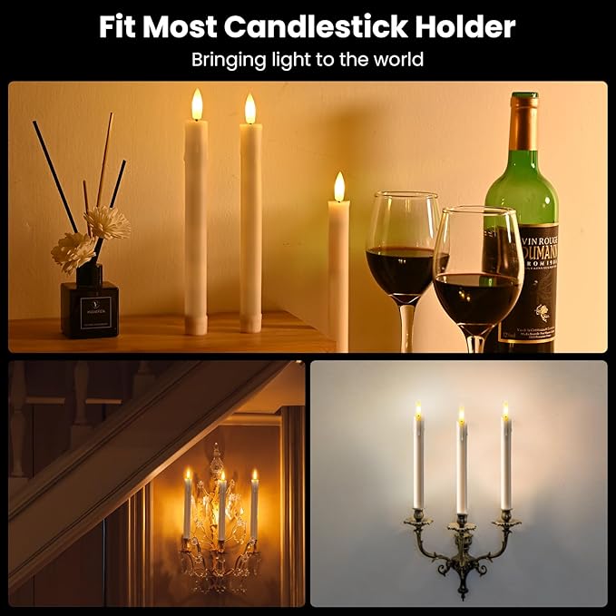 JOSU 6 Pack Flameless Candles with Remote Control Timer, Flickering LED Taper Candles Battery Operated, Christmas Window Light for Candleholder for Home Decor Thanksgiving Wedding Decoration-VerdiqueGarden