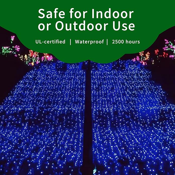 Ultra-Bright Connects End to End Blue Christmas Mini Lights 100L 19.6Ft UL Listed Incandescent Bulb String Light Set for Indoor Outdoor Holiday Garden Party Christmas Tree Garland Decor-VerdiqueGarden