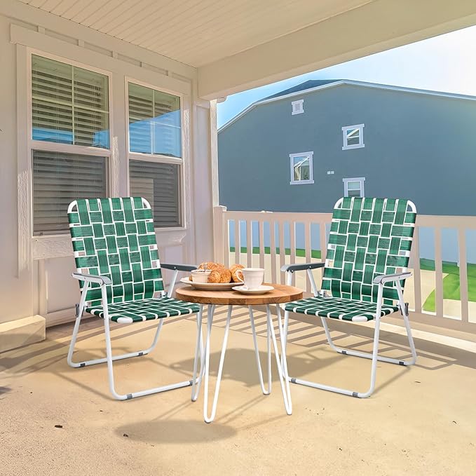 VINGLI Patio Lawn Webbed Folding Chairs Outdoor Beach Portable Camping Chair for Yard, Garden (2, Dark Green, Oversized)-VerdiqueGarden