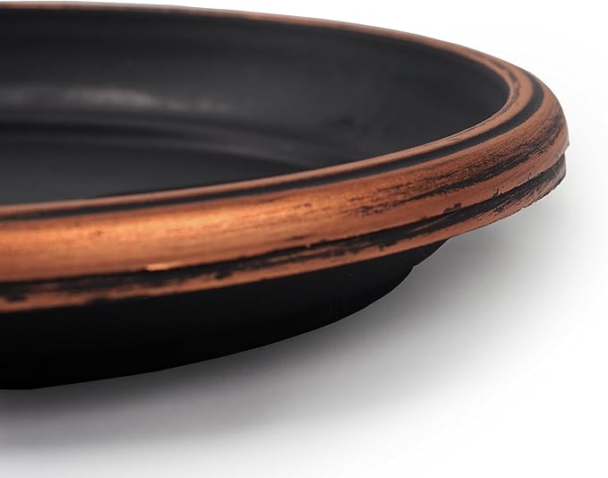 11" Decorative Heavy Duty Tray/Saucer (2 Pack) Rustic Medieval/French Country Look, Pot/Planter Base for Indoor/Outdoor Decor Use. Long Lasting, Reusable Light Weight (11 inches, Copper)-VerdiqueGarden