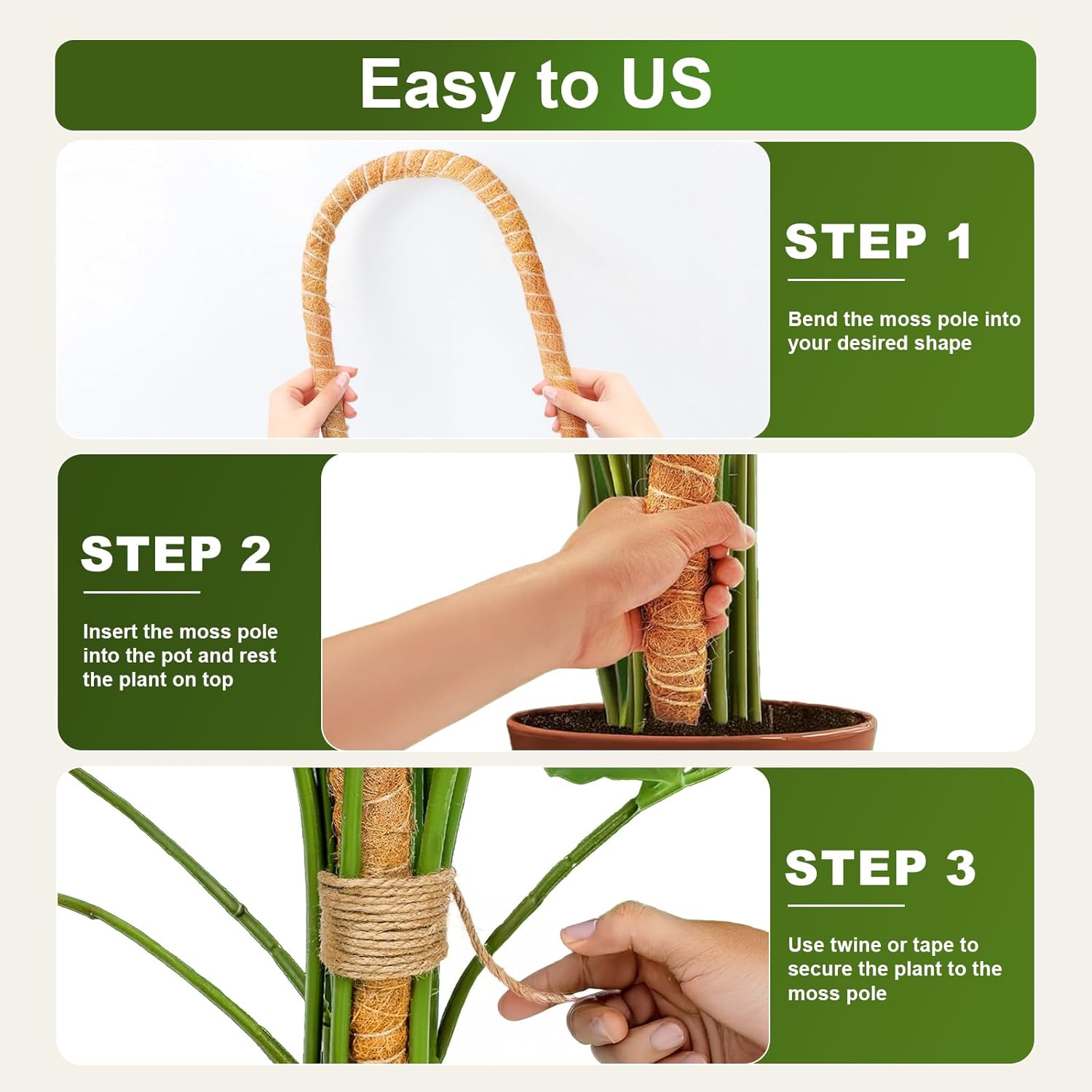 2 Pack 63'' Bendable Moss Pole Monstera Plant Support for Indoor Climbing Plants, Tall Plant Stick Support Stake for Potted Plants, Pothos, Philodendron-VerdiqueGarden