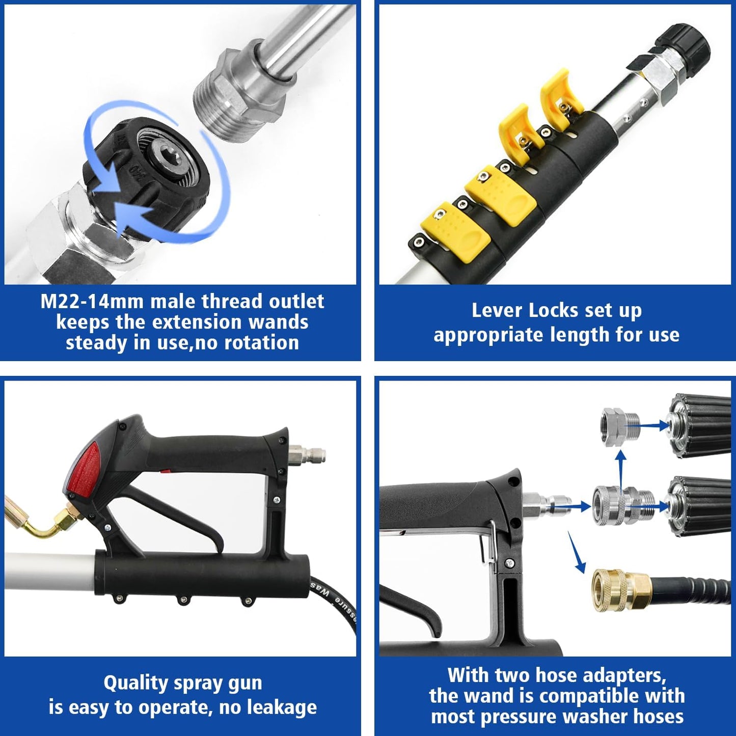 RAYNEL 24FT Telescoping Pressure Washer Extension Wand with Brush Head, 2 Power Washer Extension Wands, Gutter Cleaner Attachment, 7 Spray Nozzle Tips, Support Belt and 2 Hose Adapters-VerdiqueGarden