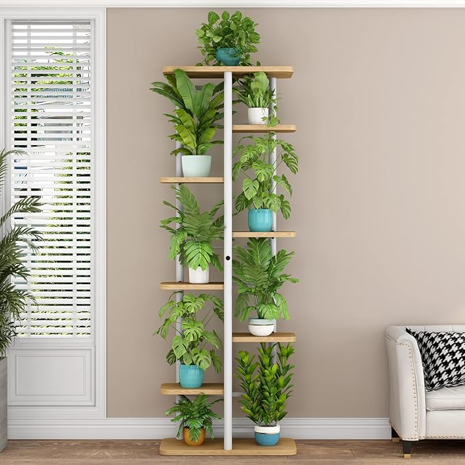 LINZINAR Plant Stand 8 Tier 9 Potted Multiple Flower Pot Holder Shelf Indoor Outdoor Planter Rack Storage Organizer for Patio Garden Corner Balcony Living Room (8 Tier-9 Potted, White)-VerdiqueGarden