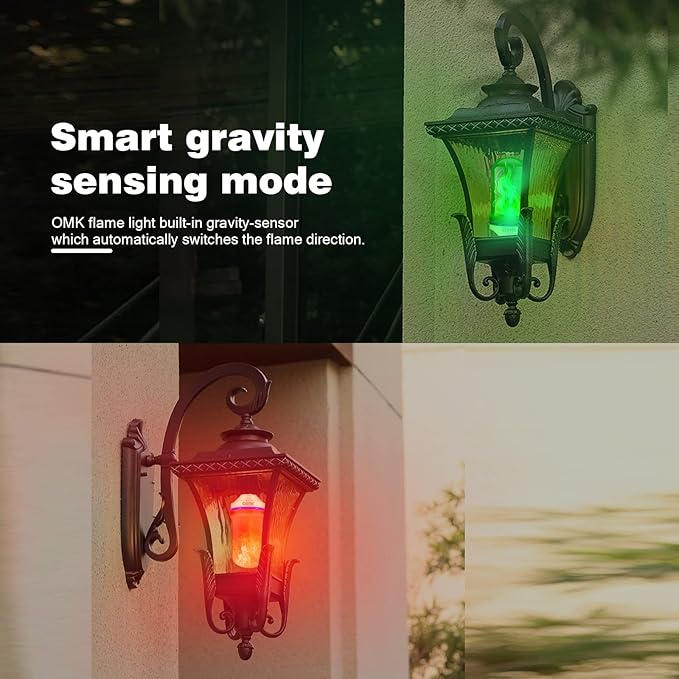 OMK - LED Christmas Decorations Flame Effect Light Bulbs - Upgraded 4 Modes Two-Tone Fire Simulated Lamps - Holiday/Christmas Gifts/Party/Indoor/Outdoor Decoration Lights (2Pack)-VerdiqueGarden