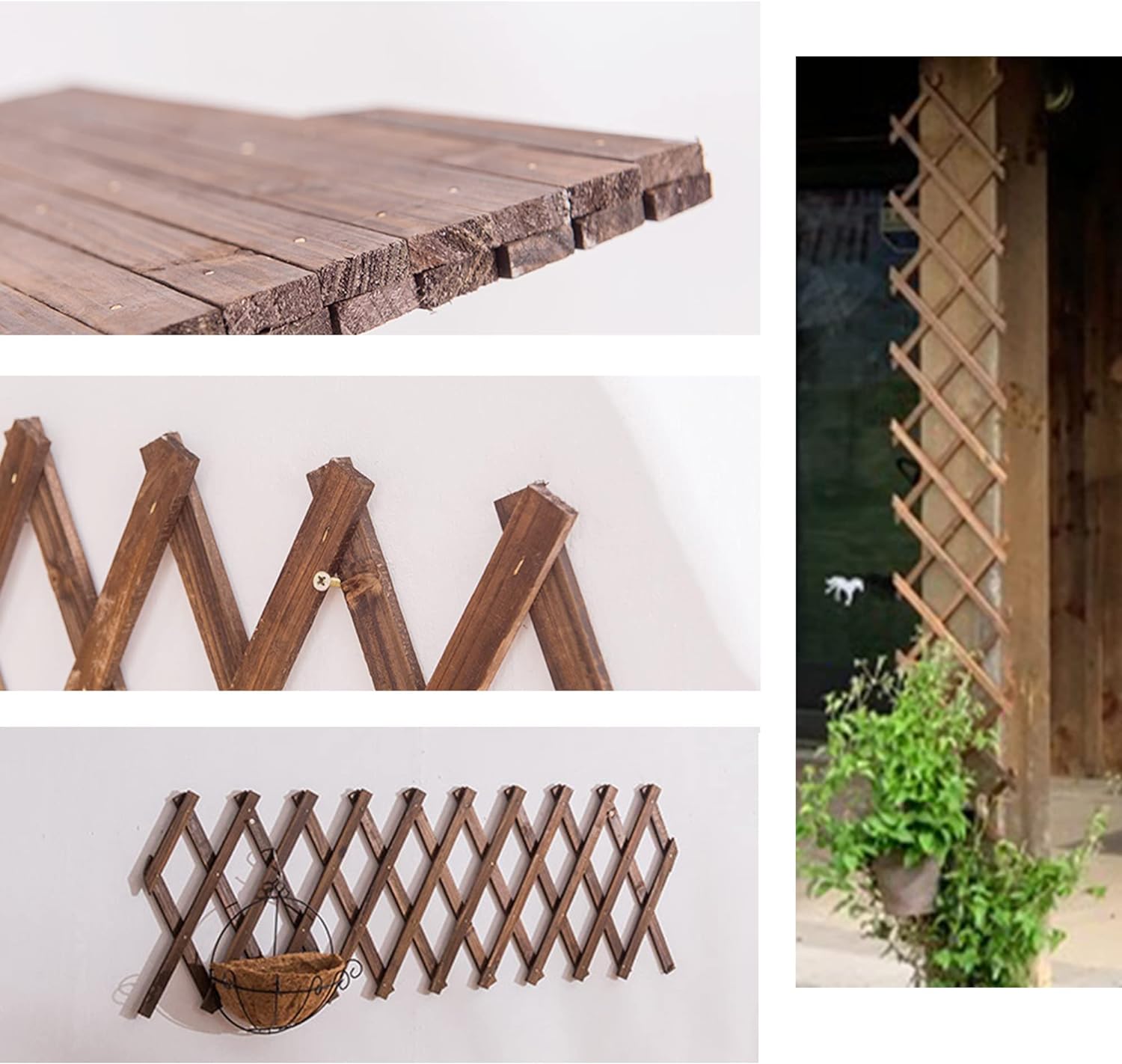 Avalution Extensible Natural Garden Wooden Fence Lattice Frame Plant Support Frame Natural Wooden Lattice Frame for Cucumber Climbing Plant Vines Ivy Rose 75"x11.8" Lattice Fence Panel(2Pack)-VerdiqueGarden