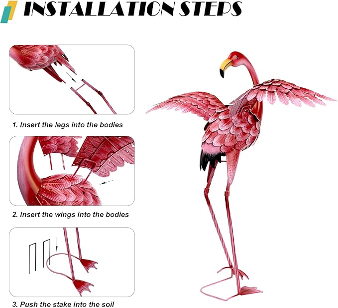 Natelf Pink Flamingo Yard Decorations, Tall Birds Garden Statues and Sculptures, Metal Lawn Art Ornaments for Outdoor Patio Backyard, Set of 2-VerdiqueGarden