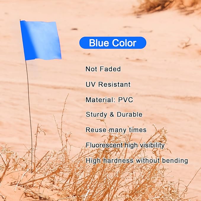 Zozen 100Pack Blue Marking Flags, Writable/15x4x5 Inch, Yard Flags for Lawn & Irrigation & Landscape & Sprinkler & Survey & Dog Training.-VerdiqueGarden