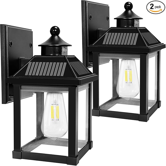 Solar Wall Lights Outdoor, Dusk to Dawn Solar Sconces, Motion Sensor Porch Lights Waterproof with 3 Lighting Modes, Exterior Wall Lantern Outside for Patio Garage Entryway Garden Shed-VerdiqueGarden