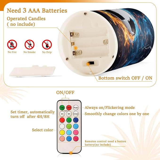 Flickering Flameless Candles, Soccer Ball LED Candles with Remote Timer, Set of 2 Battery Operated Candle for Valentine Wedding Birthday-VerdiqueGarden