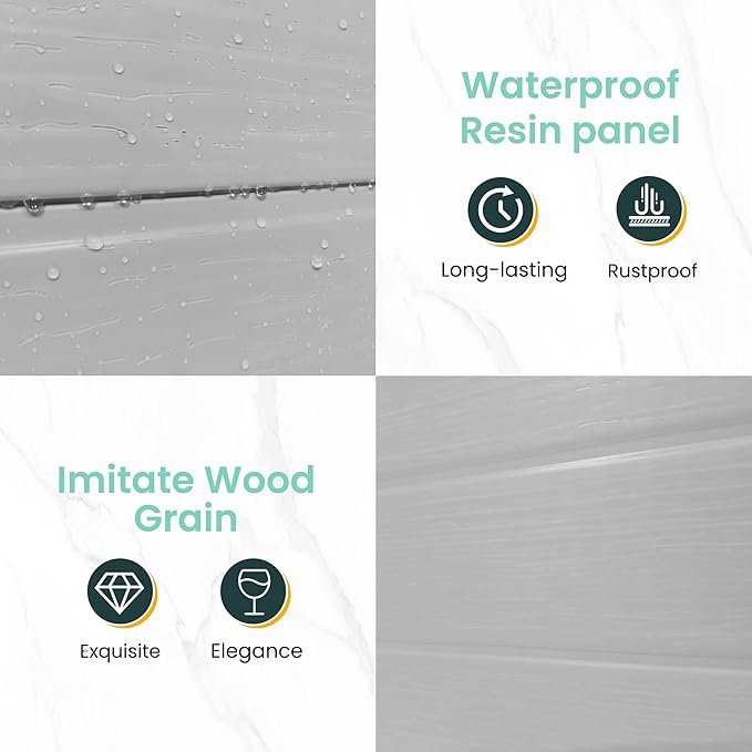 UDPATIO Outdoor Storage Shed 7.5x10.7 FT, Grey & White Resin & Steel Shed with Lockable Door for Backyard, Patio, Lawn-VerdiqueGarden