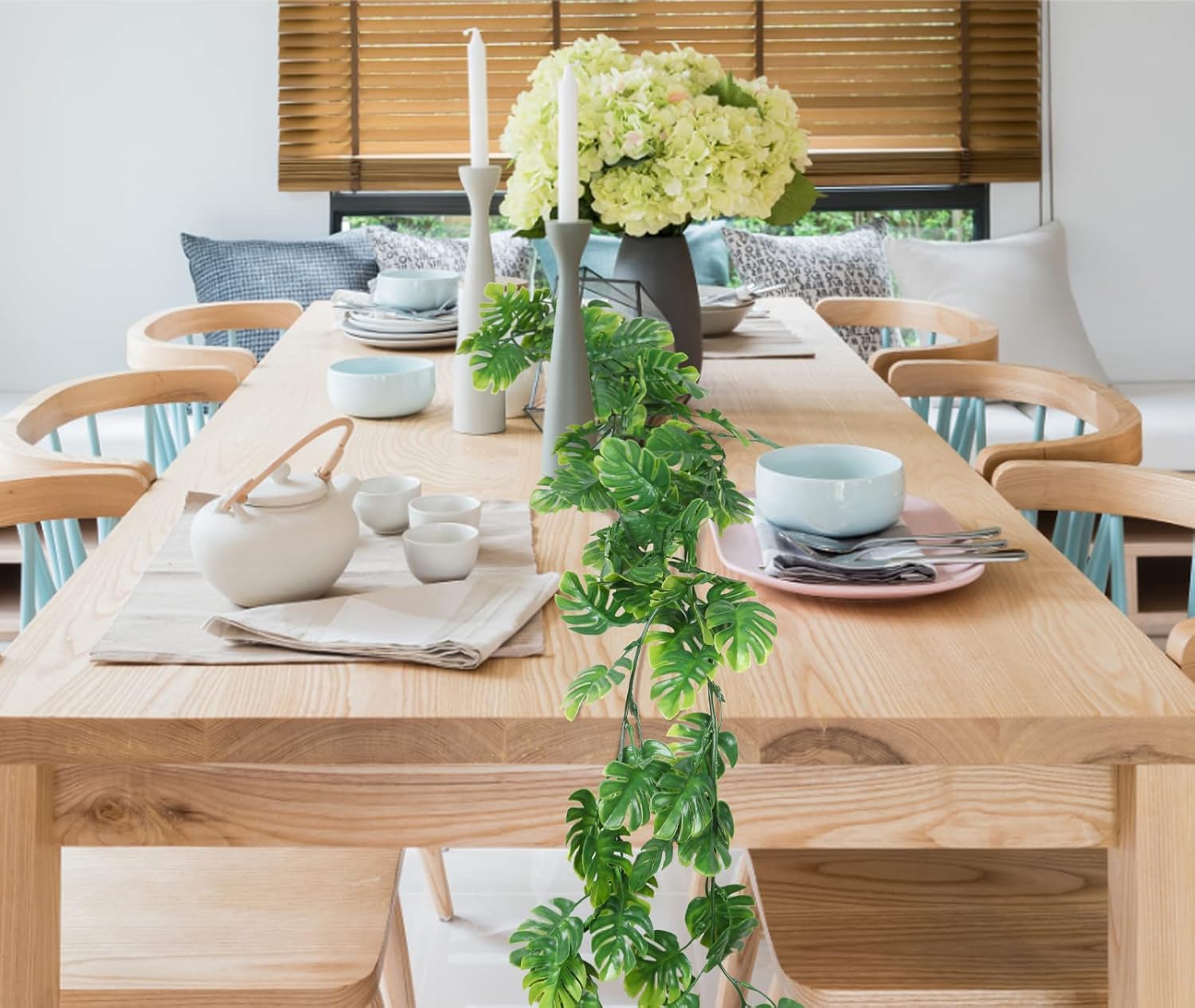 RECUTMS Artificial Palm Leaves Vines 3Pcs, 5.9FT Outdoor Fake Hanging Plant Ivy Faux Tropical Monstera Leaf Garland Greenery for Garden Porch Patio Jungle Luau Beach Birthday Party Indoor Summer Décor-VerdiqueGarden