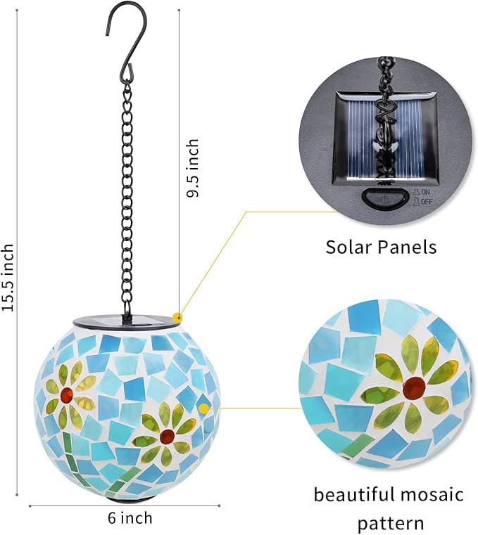 VCUTEKA Solar Lanterns Outdoor Waterproof - Hanging Solar Lights Garden LED Lanterns Mosaic Glass Design for Landscape Patio Yard Garden Pathway Decoration-VerdiqueGarden