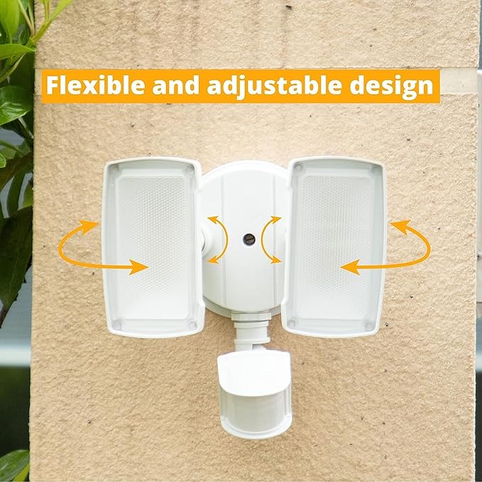 UME 19W LED Security Lights Motion Sensor Light Outdoor, 2000LM Motion Flood Light, 5000K, IP65 Waterproof, 2 Adjustable Head Motion Detector Security Light for Exterior,Outside,Garage,Yard(White)-VerdiqueGarden