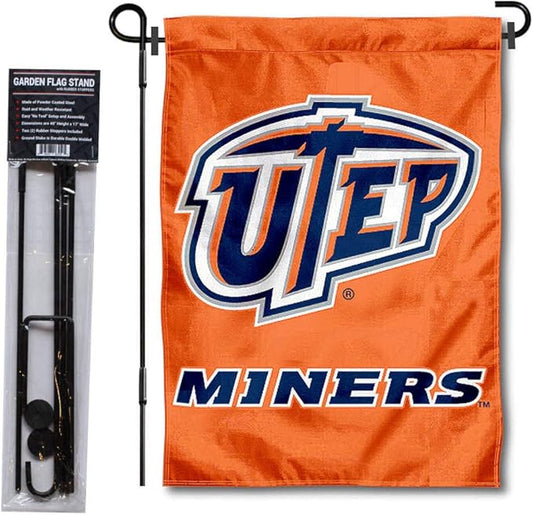 College Flags & Banners Co. Texas El Paso Miners Garden Flag with Stand Holder-VerdiqueGarden