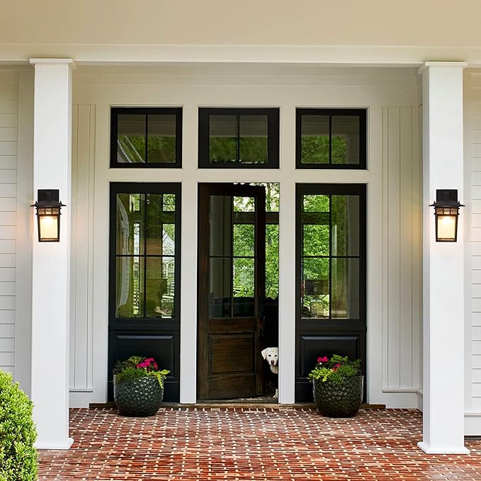 Outdoor Wall Lantern, Exterior Lighting Fixtures Wall Mount, 2 Pack Black Outdoor Sconce with Seeded Glass, Exterior Porch/Patio Lights for House Front Door Garage-VerdiqueGarden