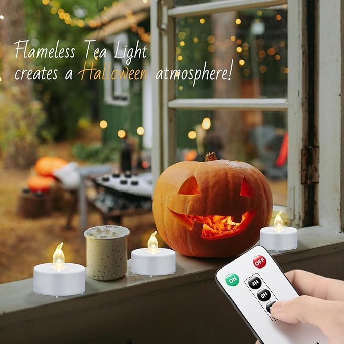 Tea Light Candles with Remote Control,50pack Flickering Flameless LED Candle,Long Lasting 400+Hours,Battery Operated with Timer for Home Decoration Seasonal &Festival Celebration WarmYellow-VerdiqueGarden
