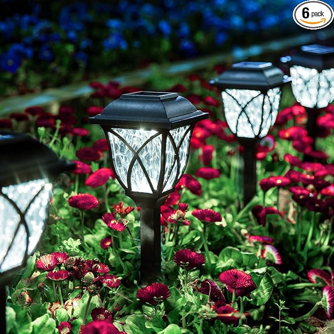 GIGALUMI Solar Lights Outdoor Waterproof, 6 Pack LED Solar Garden Lights, Solar Lights for Outside, Garden Decor for Yard, Patio, Landscape, Planter, Walkway (Cold White)-VerdiqueGarden