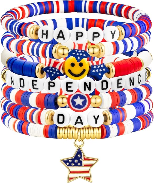 Friendship Beaded Bracelets for Women, Stackable Colorful Surfer Boho Clay Bead Stretch Bracelets