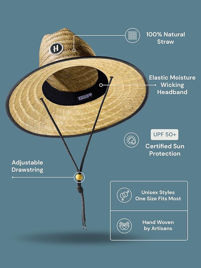 Straw Hat for Men & Women | Lifeguard Hat, Beach Hat & Sun Hat | UPF 50+ Wide Brim for Sun Protection | One Size | Hemlock-VerdiqueGarden