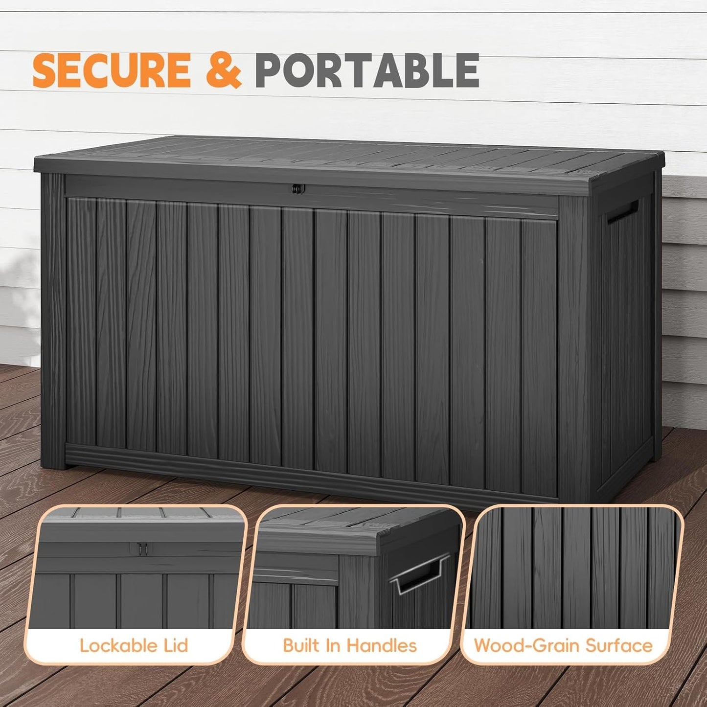Outdoor Storage Box, 180 Gallon Waterproof Resin Deck Box, Storage Bin for Package Delivery, Patio Furniture Cushion, Garden Tools, Pool Accessories, Weatherproof and UV Resistant, Black-VerdiqueGarden