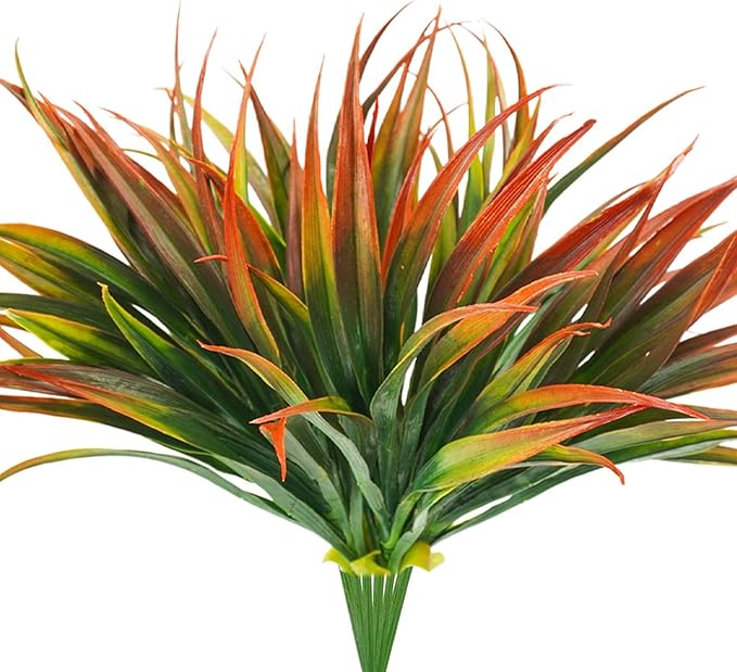 6Pcs Artificial Grass Fake Plants 17.3in Outdoor Plastic Plants UV Resistant Greenery Fake Grass for Home Window Garden Office Patio Hanging Planter Pathway Front Porch Décor Red-VerdiqueGarden