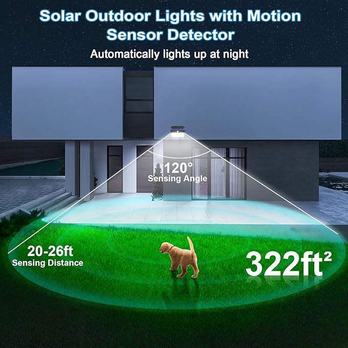 Solar Lights Outdoor, 150 LED, 8 Pack, Motion Sensor, IP65 Waterproof, 3 Lighting Modes, Solar Powered Light Fixture for House, Garden, Patio, Fence, Garage-VerdiqueGarden