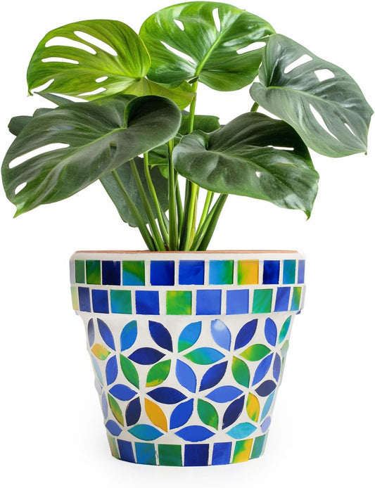 VOREEN 4.2 Inch Mosaic Terracotta Plant Pot, Handmade Flower Pots with Drainage, Handmade Indoor/Outdoor Decorative Planter for Succulents, Home & Garden Decor, Gift for Mom Wife Friend-VerdiqueGarden