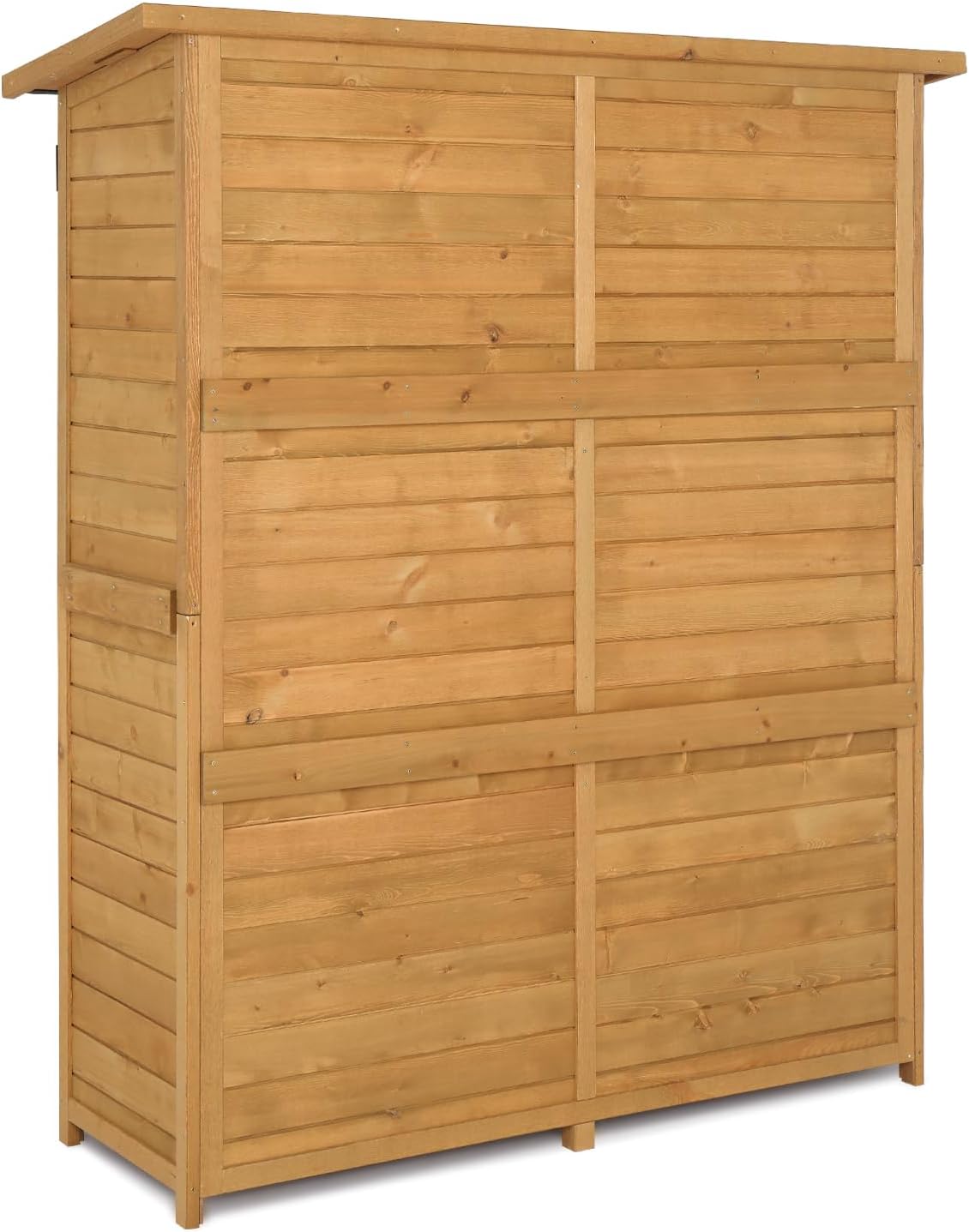 Outvita Outdoor Storage Cabinet with Waterproof Roof, Double Lockable Doors Garden Shed with 2 Removable Shelves, Wooden Storage Shed with Large Storage Space for Yard Garge Patio Deck Porch（Natural）-VerdiqueGarden