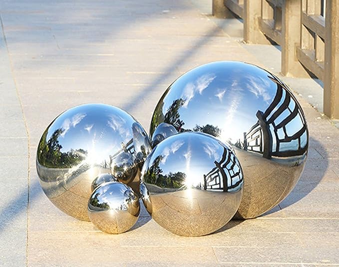 Nerien Gazing Ball, 2 Inch Stainless Steel Garden Mirror Globe, Polished Ornament Sphere, Hollow Floating Reflective Hemisphere, for Home Outdoor Pond Housewarming Swimming Decoration, Silver, 5pcs-VerdiqueGarden