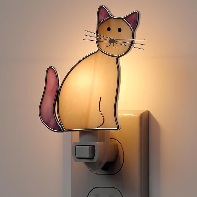 KY&BOSAM Cat Night Light Stained Glass Yellow Plug in Nightlight Decorative Wall Night Lights 7 Watt Bulb Accent Lite Night Memorial Gifts Pet Lost Sympathy Thoughtful Dogs and Cats Remembrance Decor-VerdiqueGarden