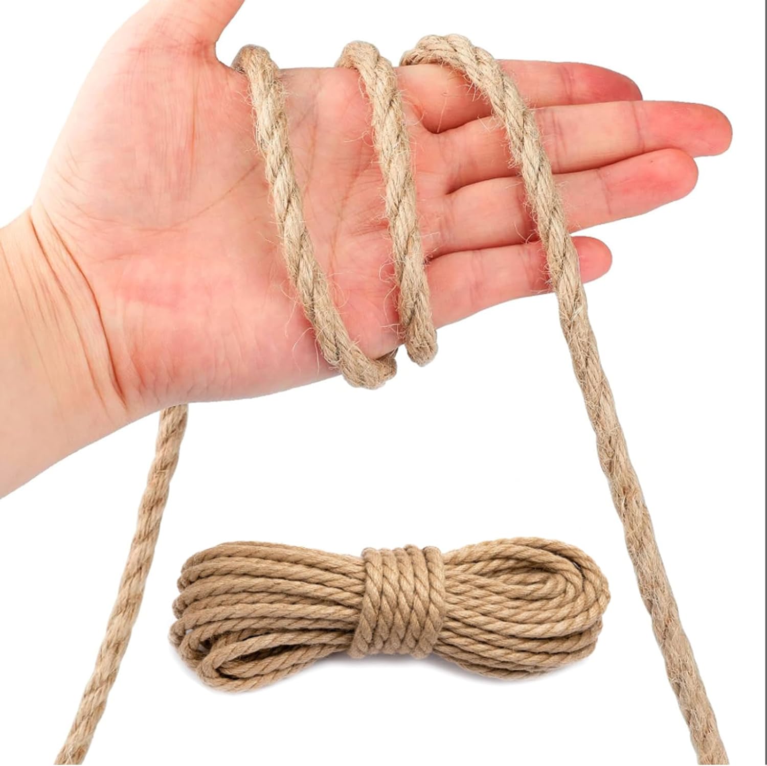 Natural Jute Twine String - 6mm x 164FT Long | Extra Strong & Eco-Friendly for Crafts, Gardening, Packaging, Cat Scratching Posts, and DIY Projects-VerdiqueGarden