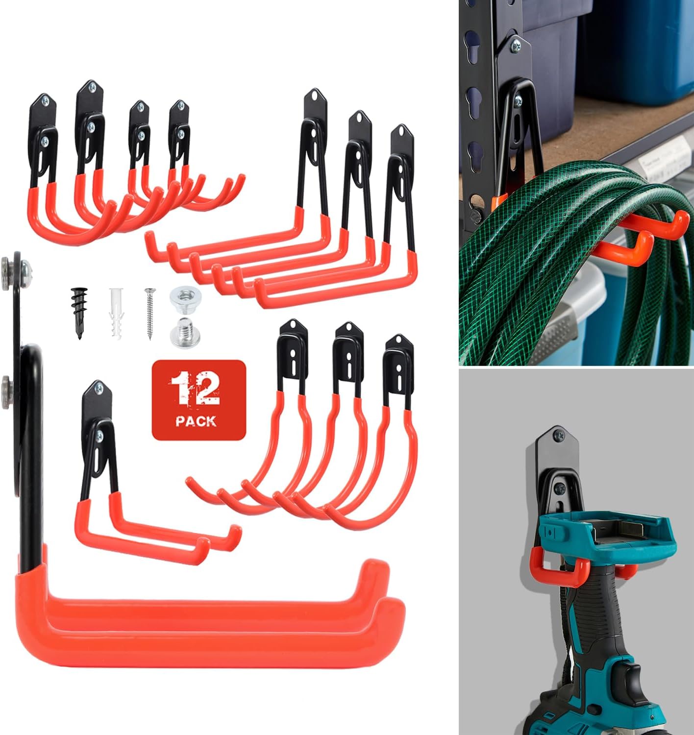 Wallmaster Garage Hooks Organizer Kit,12 Pack Adjustable Heavy Duty Shelving Hook,Wall Mount Utility Steel Garage Organization, for Organizing Garden Tools-VerdiqueGarden