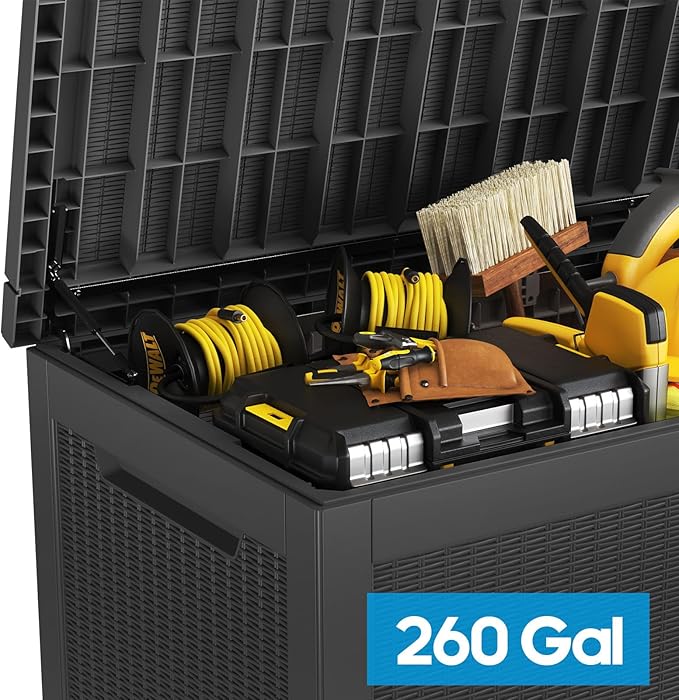 260 Gallon Outdoor Storage Box – Waterproof Deck Box for Garden & Patio,Black-VerdiqueGarden
