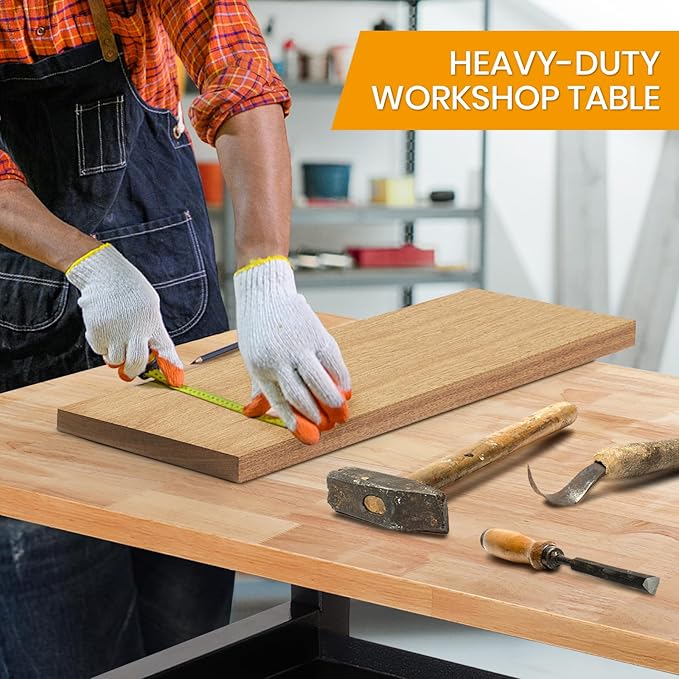 48"/60'' Adjustable Workbench, Rubber Wood Work Bench Heavy-Duty with Partition,2000 LBS Load Capacity Hardwood Work Table for Garage, Workshop, Home, Office, Easy Assembly (w/partition,48'')-VerdiqueGarden